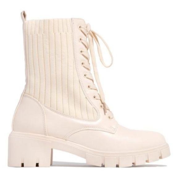 Shoes - Bone Knit Shaft Lace Up Combat Boots
